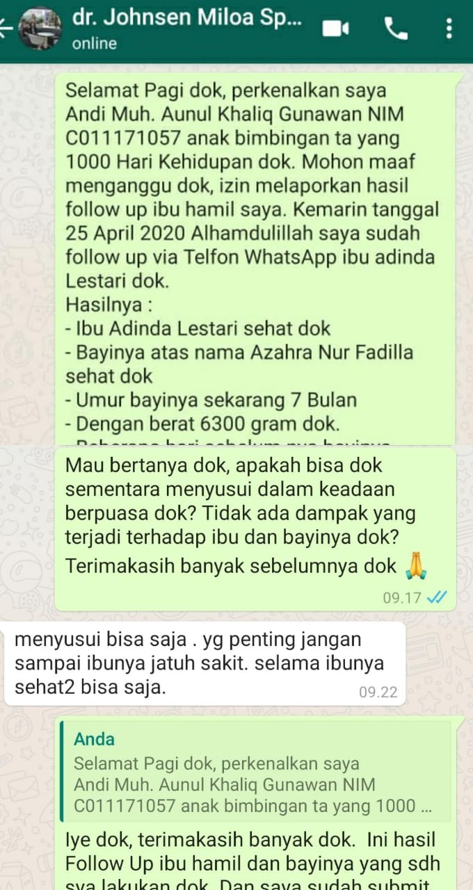 Diskusi Kedua via Online Bersama Pembimbing 1000 Hari Kehidupan di tengah Pandemi COVID-19
